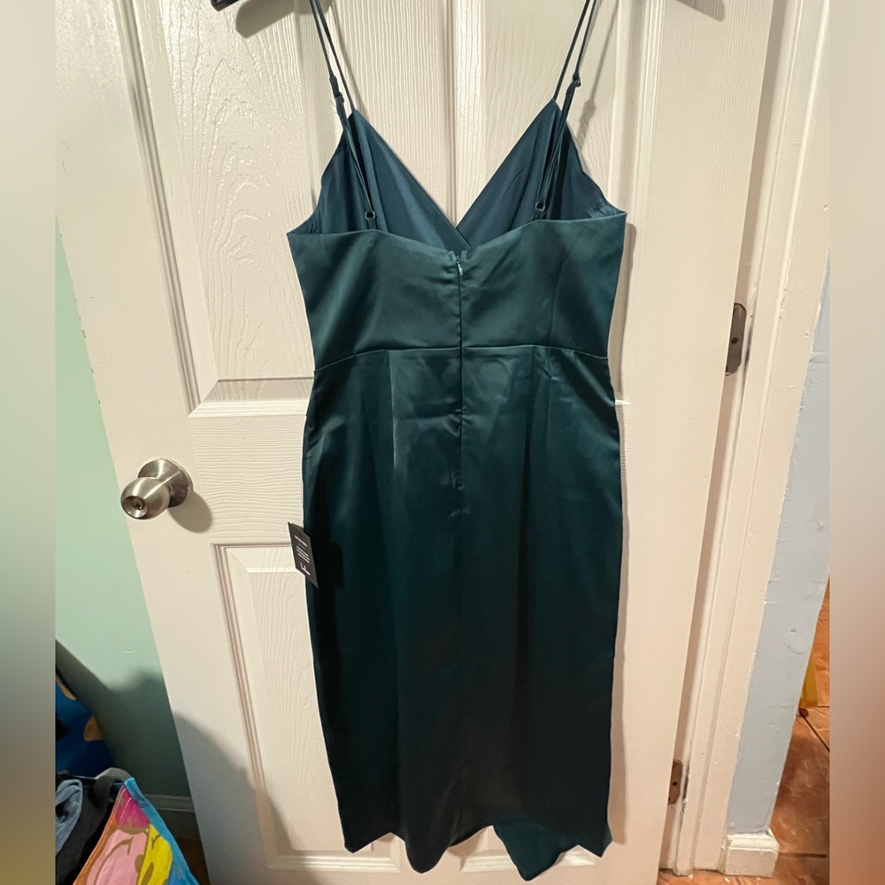 Lulu's Teal Green Wrap Midi Dress size S. Elegant Cocktail Prom Wedding Dress. - Picture 8 of 16